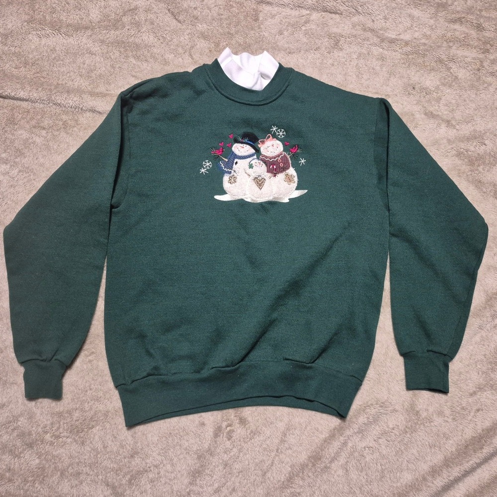 Pleasant Shade Womens Green White Colorblock Crewneck Sweatshirt Size M Vintage